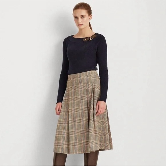 Vintage Lauren Ralph Lauren Plaid Equestrian Wool Blend Old Money Pleat Skirt 12